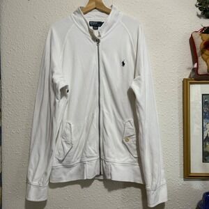 Vtg PRL Polo Ralph Lauren men's XL jumper Jacket White Cotton Full Zip Extra